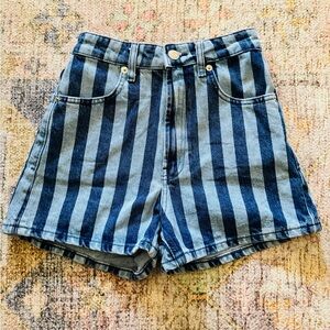 Zara Blue Striped Denim Shorts